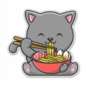 Cute Cat Eat Ramen Sticker (Voorkant)