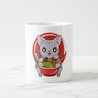 Cute Cat Eating Ramen Japanse voedselkat Lover Extra Grote Beker