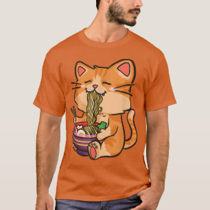 Cute Cat Eating Ramen - Otaku Manga Kawaii Cat Ani T-shirt