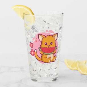 Cute Cat Eating Watermelon Kawaii Glas