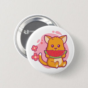 Cute Cat Eating Watermelon Kawaii Ronde Button 5,7 Cm