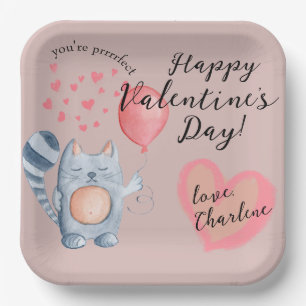 Cute Cat en ballon Valentijnsdag Papieren Bordje