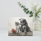 Cute Cat en Dog Briefkaart (Staand voorkant)
