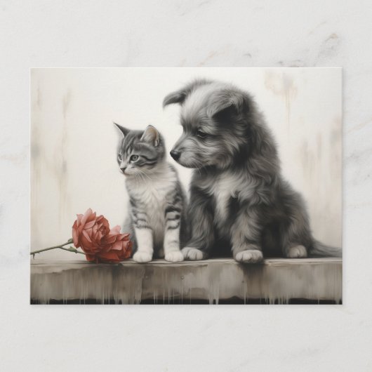 Cute Cat en Dog Briefkaart (Voorkant)