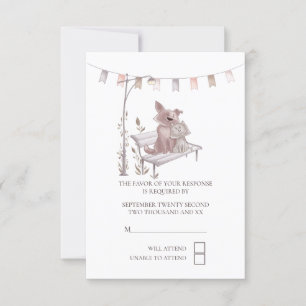 Cute Cat en Dog op Park Bench RSVP Weddenschap Kaartje