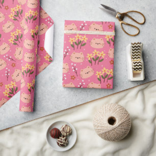 Cute Cat en Flowers Cadeaupapier