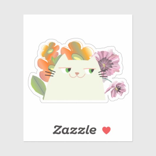 Cute Cat en Flowers Sticker (Vel)