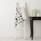 Cute Cat en Heart Black en White Pattern Sherpa Deken (In situ)