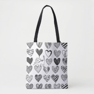 Cute Cat en Heart Pattern Illustratie Draagtas