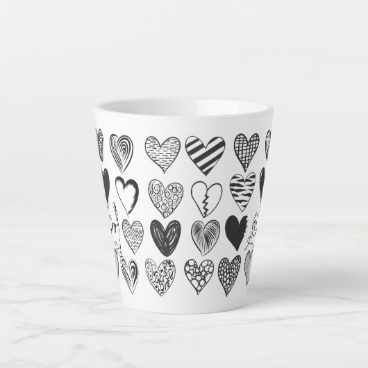 Cute Cat en Heart Pattern Illustratie Latte Mok (Voorkant)