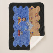 Cute Cat en Lady Red Inner Tubes in Ocean Dolphin Sherpa Deken (Voorkant)