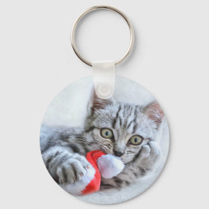 Cute Cat en Santa Claus Pet Sleutelhanger