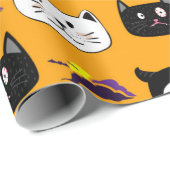 Cute Cat Face Halloween Patroon Cadeaupapier (Rol Hoek)