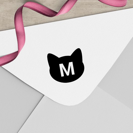Cute Cat Face Monogram Zelfinktende Stempel