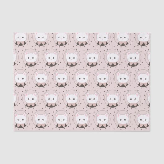 Cute Cat Face Pink Dotty Patroon Tissuepapier (Voorkant)