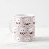 Cute Cat Face Pink Dotty Pattern Monogram Koffiemok (Voorkant links)