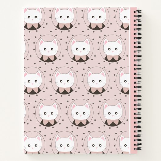 Cute Cat Face Pink Dotty Pattern Monogram Notitieboek (Achterkant)