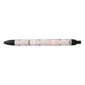 Cute Cat Face Pink Dotty Pattern Monogram Zwarte Inkt Pen (Voorkant)