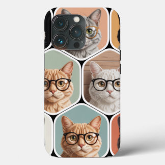 Cute Cat Faces with Glasses iPhone 13 Pro Hoesje