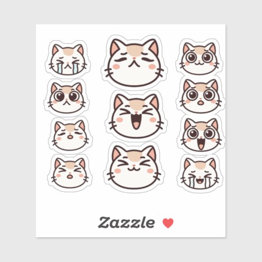 Cute Cat Facial Expressions Sticker Sheet (Feuille)