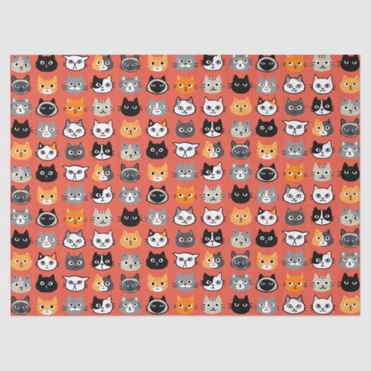Cute Cat Facs Pattern | Keukenkatten van kool Tissuepapier (Voorkant)
