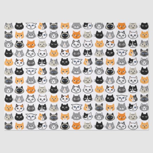 Cute Cat Facs Pattern | Keukenkatten van kool Tissuepapier (Voorkant)