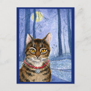 Cute cat fairy dragonfly wings and moon briefkaart