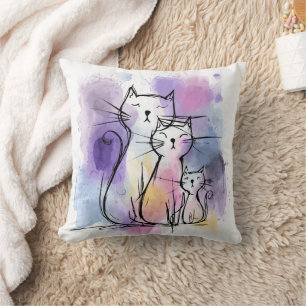 Cute Cat Famille Sketch Jeter Oreiller Cadeau
