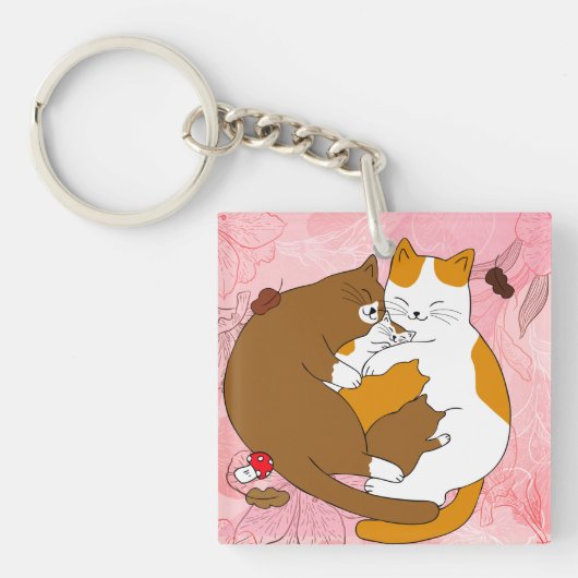 Cute Cat Family Sleutelhanger (Voorkant)