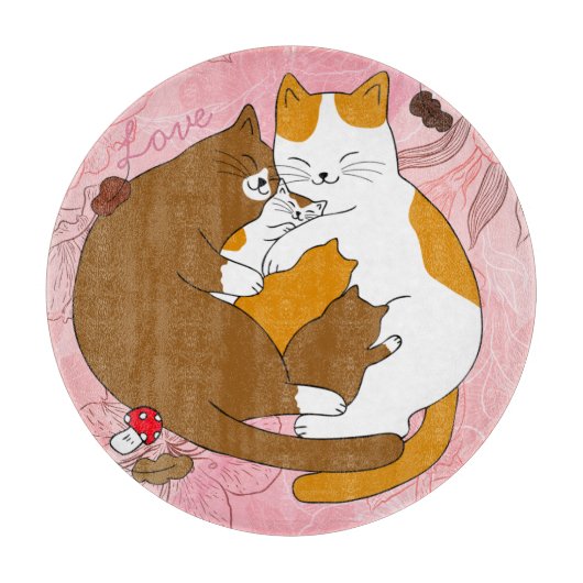 Cute Cat Family Snijplank (Voorkant)