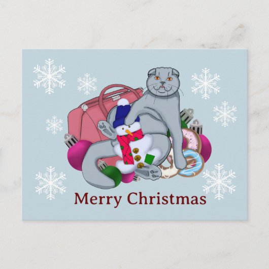 Cute cat feliciteert Merry Kerstmis en New Yea Feestdagenkaart (Voorkant)