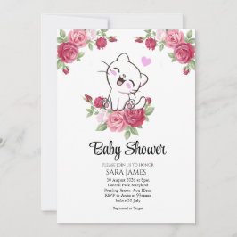 Cute Cat Floral Baby Shower Invitation Kaart