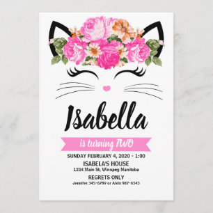 Cute Cat Flowers Invitation Kaart