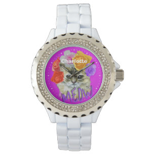 Cute Cat Flowery Roos Headdress Meow Personated Horloge