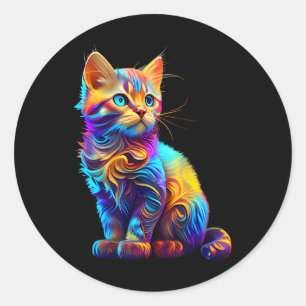 Cute Cat for Kitten Lovers Colorful Art Kat Adop Ronde Sticker