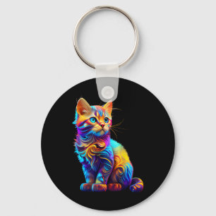 Cute Cat for Kitten Lovers Colorful Art Kat Adop Sleutelhanger