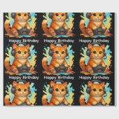cute cat gamer birthday gift wrapping paper cadeaupapier (Vlak)