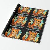 cute cat gamer birthday gift wrapping paper cadeaupapier (Uitgerold)