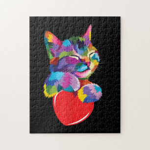 Cute Cat Gift for Kitten Lovers Colorful Art Kat Legpuzzel