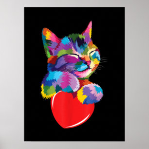 Cute Cat Gift for Kitten Lovers Colorful Art Kat Poster