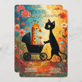 Cute Cat Giraffe Baby Shower Invitation (Devant / Derrière)