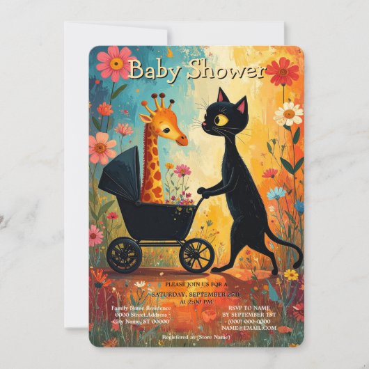 Cute Cat Giraffe Baby Shower Invitation (Devant)