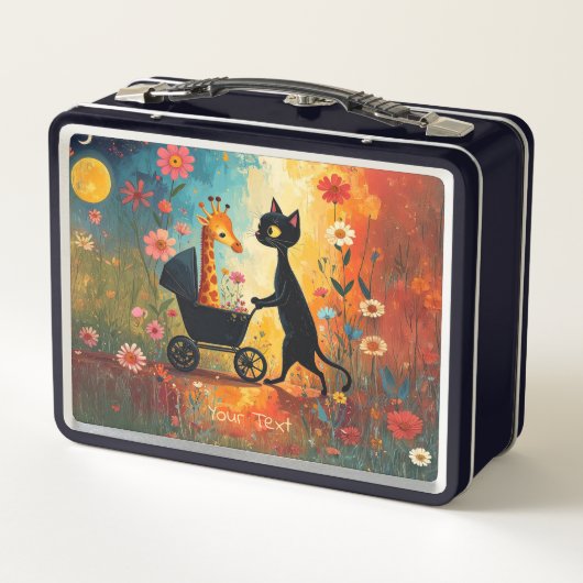 Cute Cat Giraffe Metal Lunch Box (Dos)
