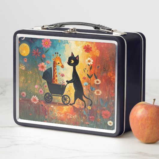 Cute Cat Giraffe Metal Lunch Box (En situation)