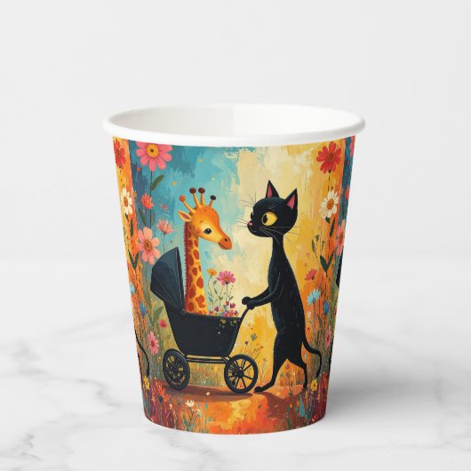 Cute Cat Giraffe Paper Cups Papieren Bekers (Links)