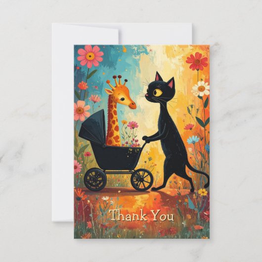 Cute Cat Giraffe Thank You Card Bedankkaart (Voorkant)