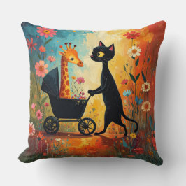 Cute Cat Giraffe Throw Pillow Kussen