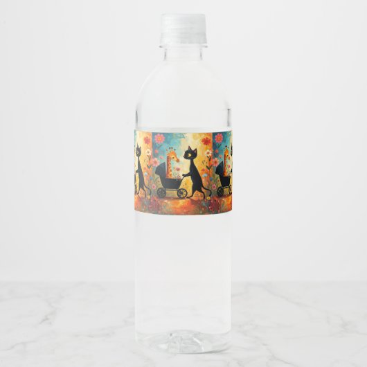 Cute Cat Giraffe Water Bottle Label Waterfles Etiket (Voorkant)