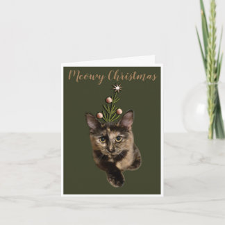 Cute Cat Green Meowy-kerstkaart Feestdagen Kaart