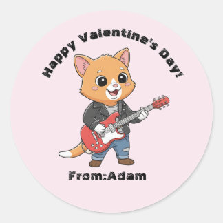 Cute cat guitar player Valentine Ronde Sticker